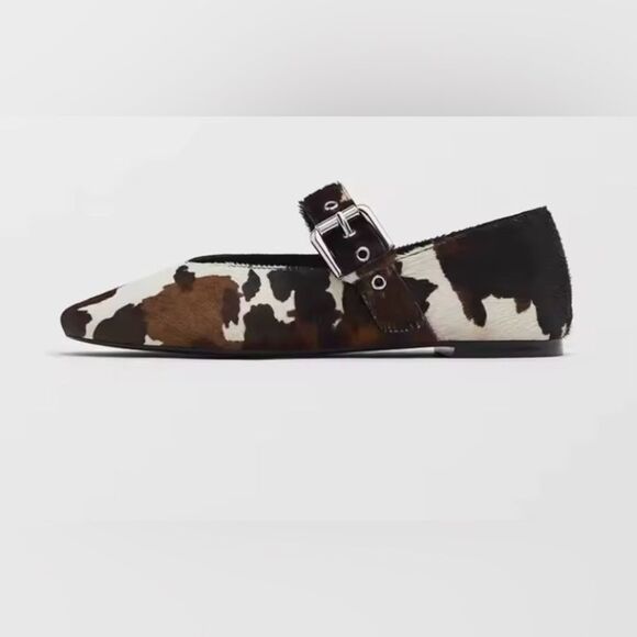 BOUTIQUE Vegan Cowhide and Leather Mary Jane Flats - Picture 1 of 8